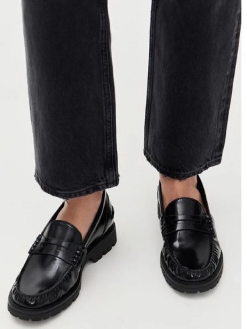Rag & Bone Corey womens shiny Black Leather Penny Loafers lug sole NEW EU 39